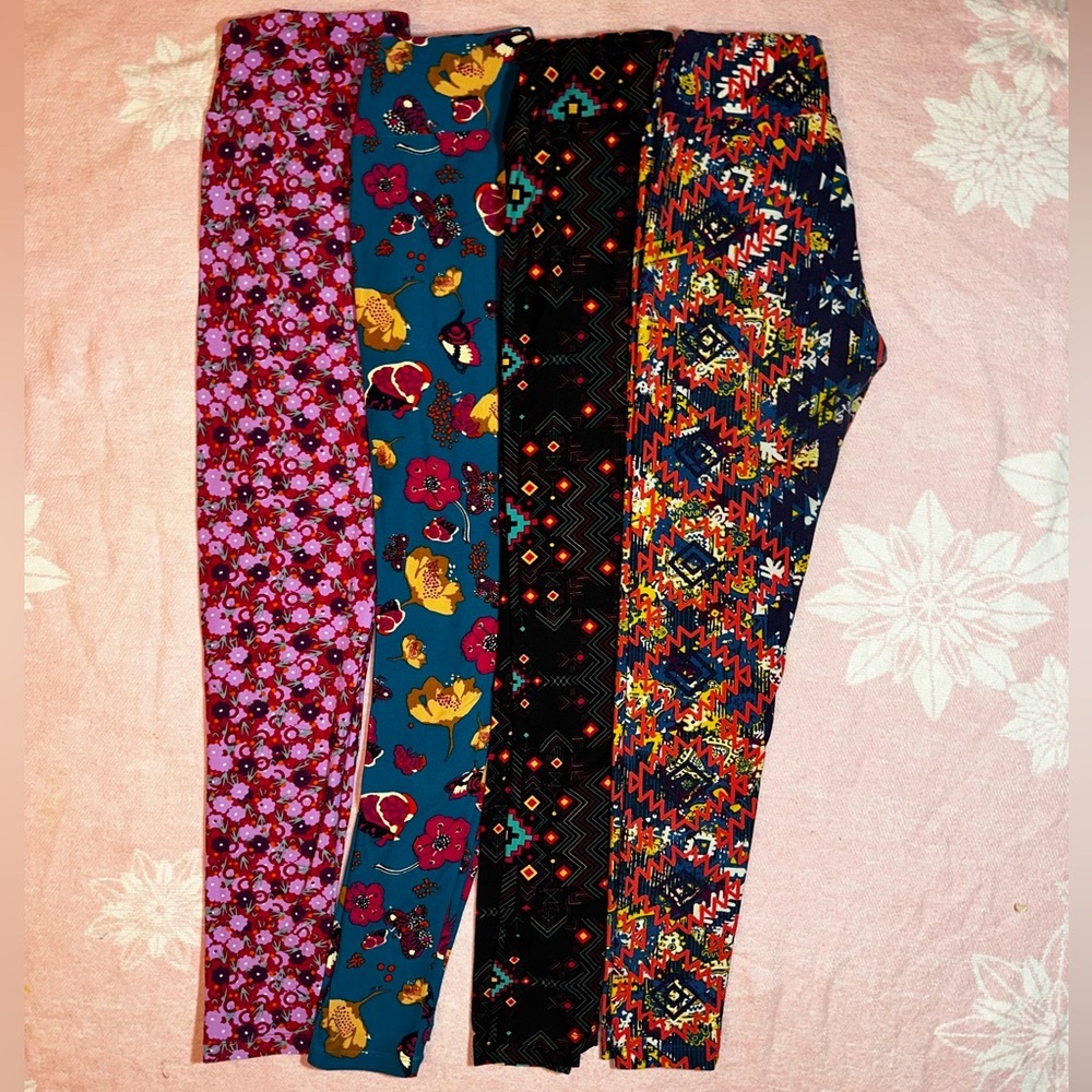 LuLaRoe Kids Leggings Set - Purple, Teal, Black, Multicolor
